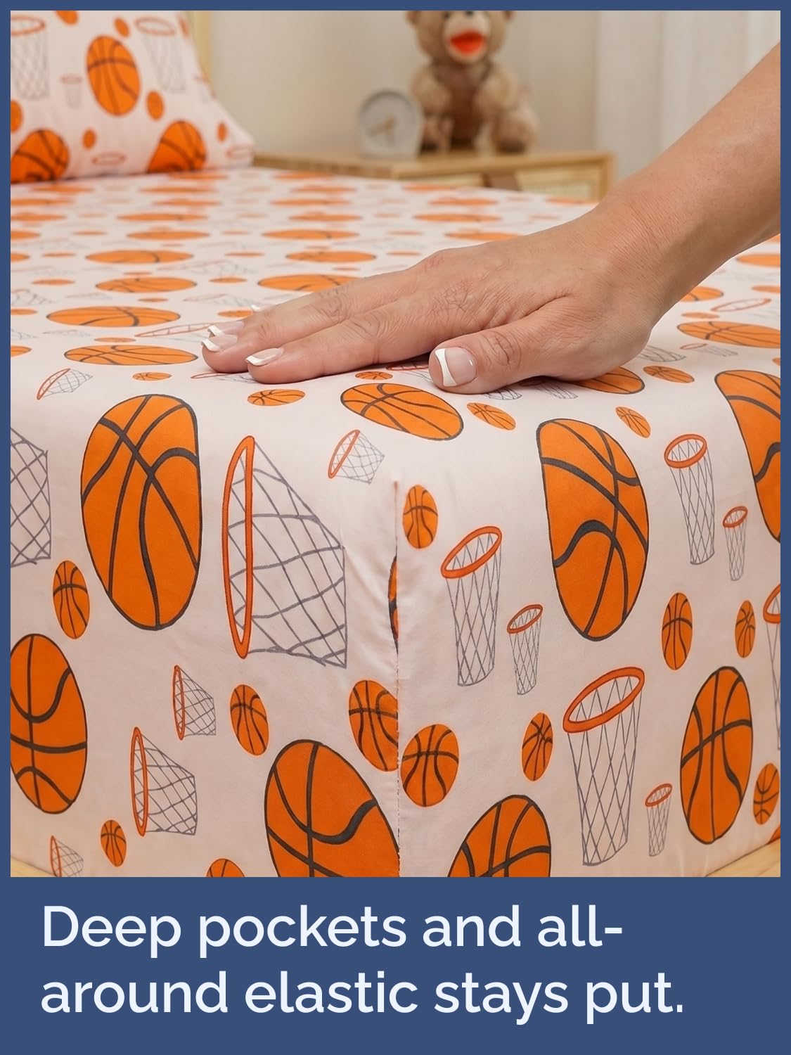 CGK Unlimited Kids Basketball Queen 4 Piece Sheet Set - Boys, Girls, Teens, Toddler - Easy Fit Deep Pockets - Soft, Cooling & Breathable Sheets - Cute, Cozy, Fade and Wrinkle Free - Machine Washable