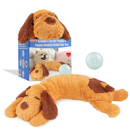 WEOK Heartbeat Puppy Toy - Comfort Cuddler Pillow, Dog Anxiety Relief Calming Aid,Heartbeat Stuffed Toy for Dogs,Puppy Sleep Aid, Behavioral Aid, Dog Plush Toy with Heartbeat for Dogs Cats Pets