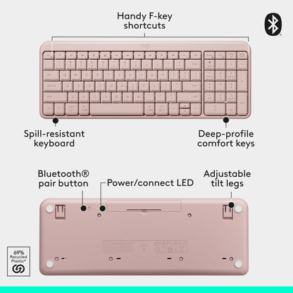 Logitech K250 Bluetooth Keyboard with Numpad, Easy Connectivity, Compact Wireless Keyboard Made with Recycled Plastic, Spill-Resistant, Comfortable Keys - Windows/MacOS - Graphite