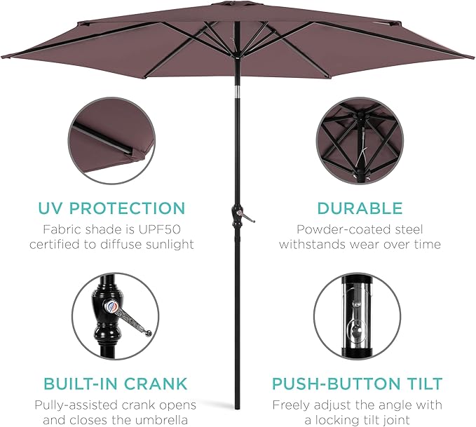 Best Choice Products 10ft Outdoor Table Compatible Steel Polyester Market Patio Umbrella w/Crank and Easy Push Button Tilt
