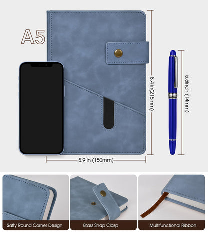 vfaejll A5 Lined Leather Journal Notebook,Hardcover Journal Set with Pen and Gift Box,100Pages 100gsm Thick Ruled Paper Daily Diary for Men Women School,Travel,Business,Work,Writing 5.9" X 8.4"