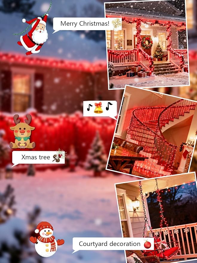 Voice Controlled Christmas Lights with Remote, 99 FT 300 LED String Lights Indoor Outdoor with 12 Modes 3 Timers, Dimmable Twinkle Light Plug in Waterproof for Xmas Tree Yard Party Decorations, Red