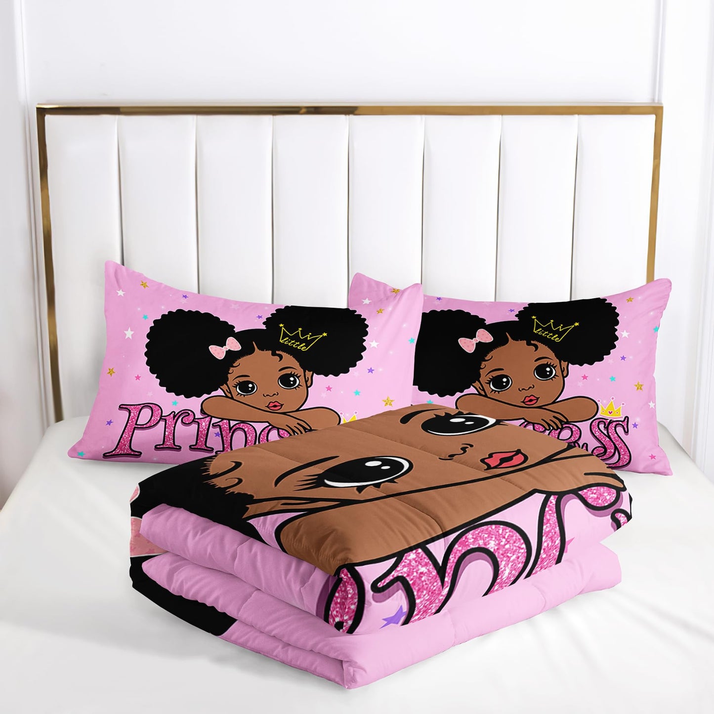 Tuzaovy Queen Size Bedding Sets for Girls - Pink and Black Comforter Set, Kawaii Paris Bedroom Comforter
