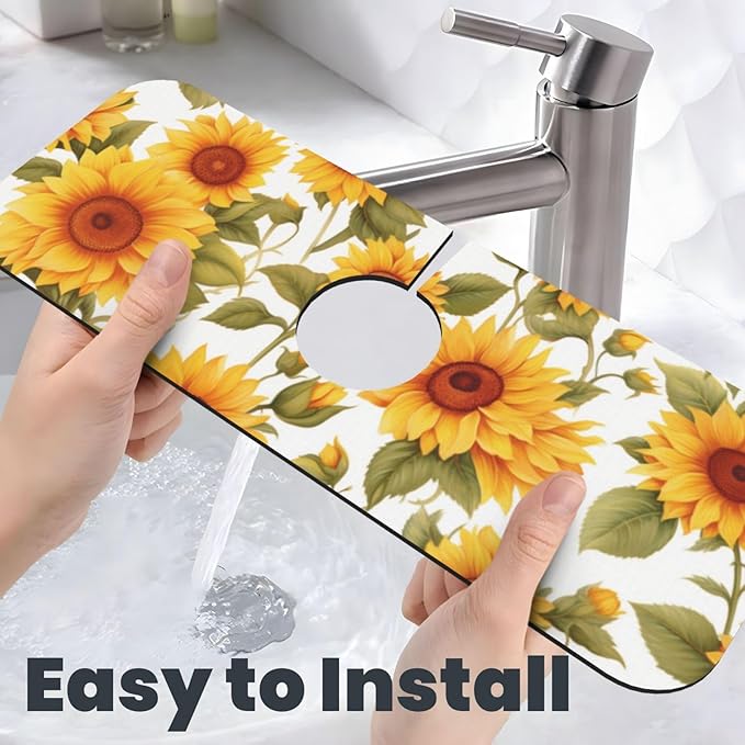 Kitchen Faucet Mat 15 x 5.5 Inch Sunflowers Faucet Draining Mat Absorbent