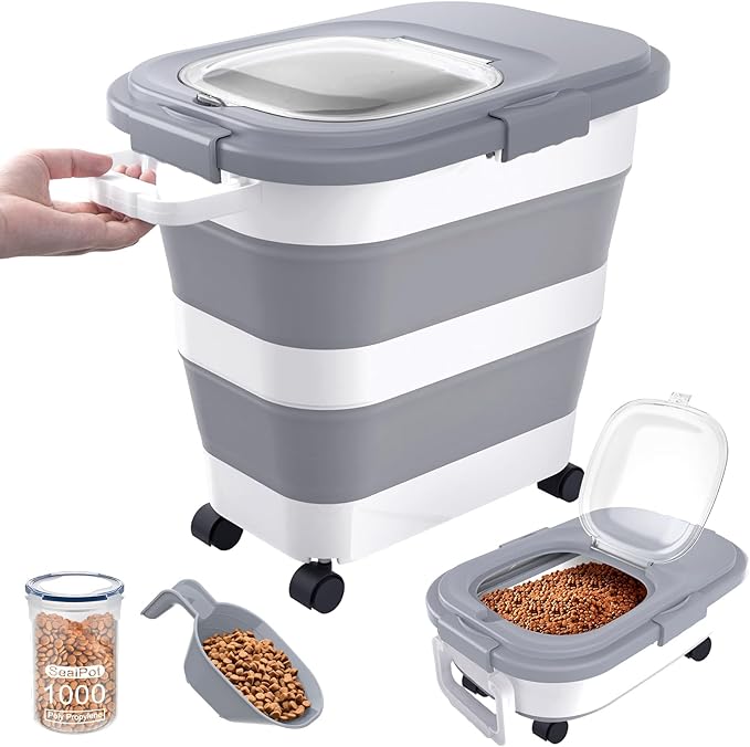 23-25 Lbs Airtight Dog Food Storage Container, Collapsible Dog Food Container