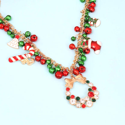 NLCAC Christmas Jingle Bell Necklace Women Statement Chunky Crystal Teardrop Pendant Necklace Xmas Gift Jewelry (Gold)