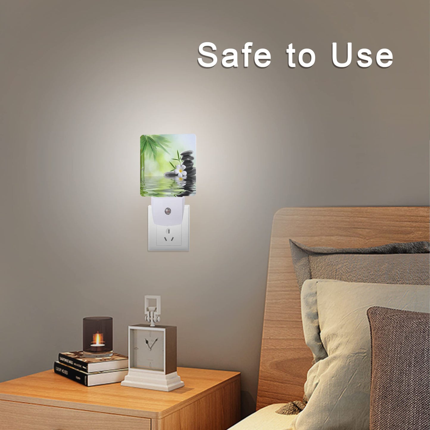 Smoaffly Zen Stones Bamboo Tree Jasmine Flower Spa Night Light Plug-in LED Nightlights Auto Sensor Night Lamp Dusk-to-Dawn Lamp Home Decor for Nursery Children Girls Boys