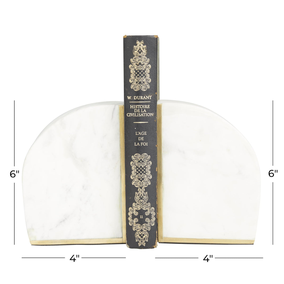 CosmoLiving by Cosmopolitan Marble Geometric Bookends with Gold Inlay, Set of 2 4"W, 6"H, White