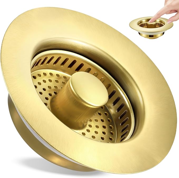 Kitchen Sink Drain Strainer 3 in 1, 304 Stainless Steel Pop Up Sink Stopper