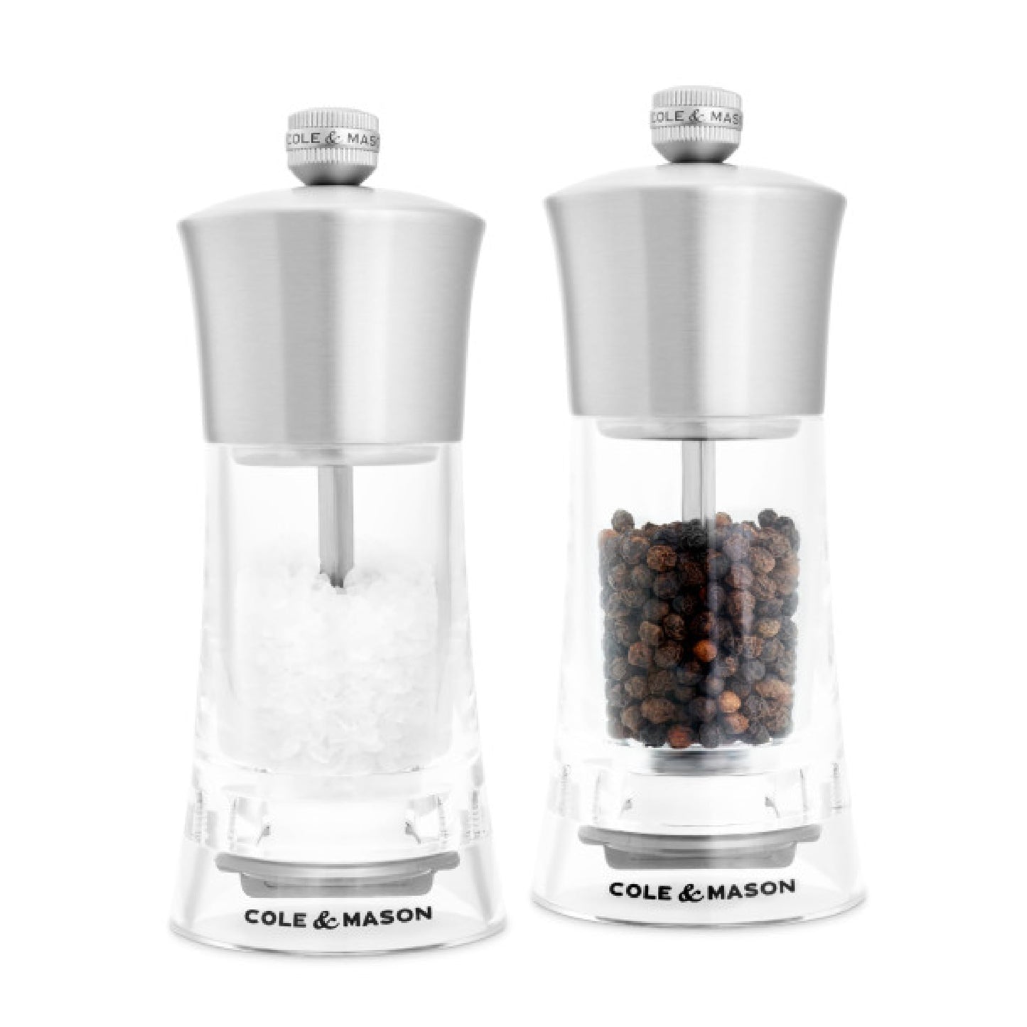 Cole & Mason Bromley Salt & Pepper Mill Gift Set, 6" - Salt & Pepper Grinders with Ultra-Sharp Grinding Mechanisms - Refillable Mills & Spice Shakers with Adjustable Grinding - Acrylic Gift Set