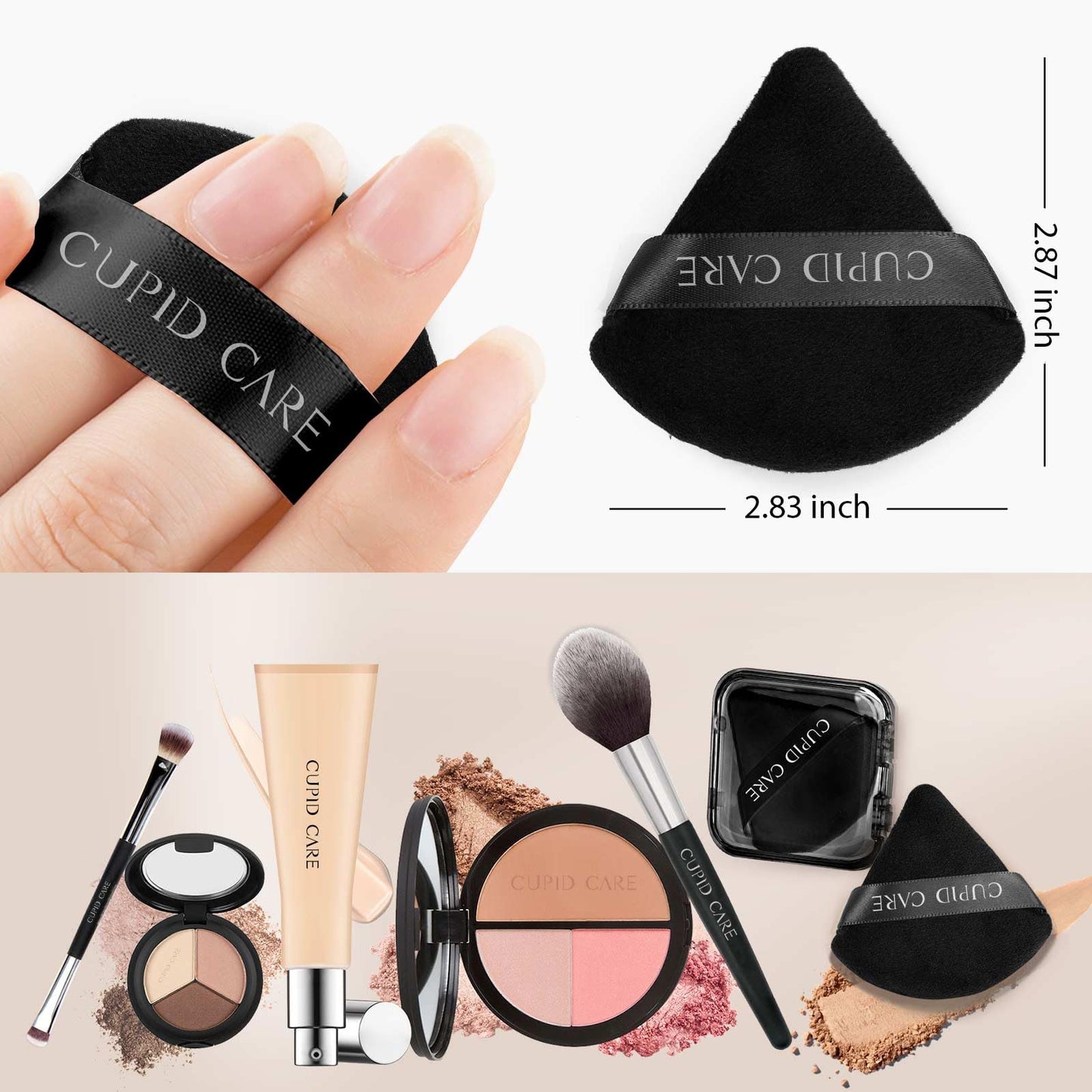 6 Pcs Triangle Powder Puff with 2 Travel Cases, Setting Powder Puffs for Face, Velour Makeup Puff for Loose Powder Body Powder, Blender Sponge Foundation Blending Sponges Beauty Tools