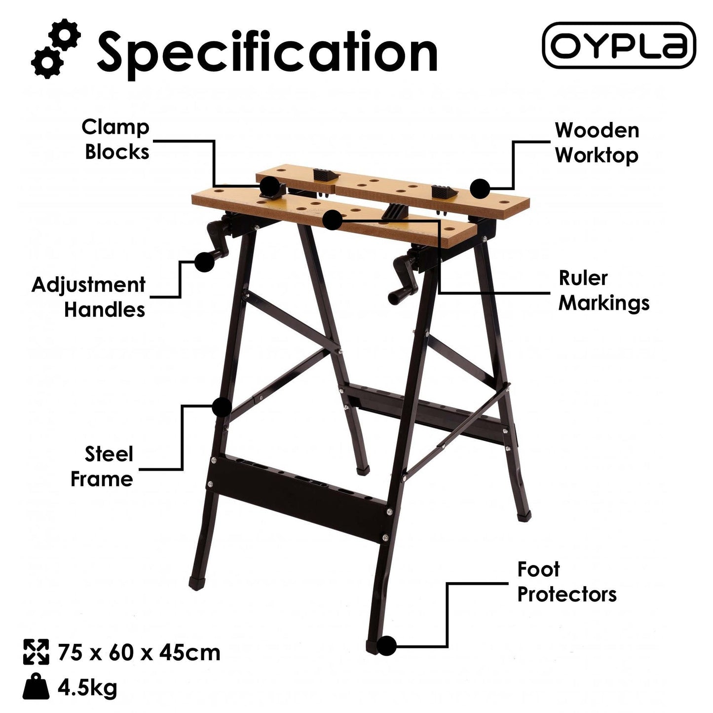 Oypla Folding Foldable Trestle Work Bench Workbench Portable 100kg