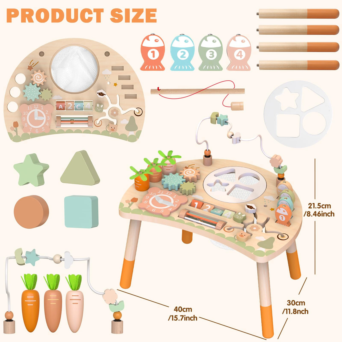 Weilim Activity Table for 1 Year Old, 9-in-1 Wooden Montessori Toddler Toy