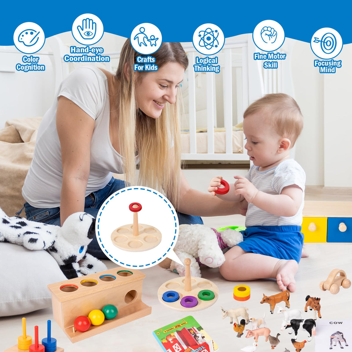 Adena Montessori 10 in 1 Wooden Play Kit 13-15 Months