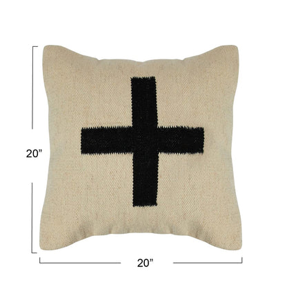 Creative Co-Op Swiss Cross Cotton Wool Throw Natural Pillow, std, Cream and Black