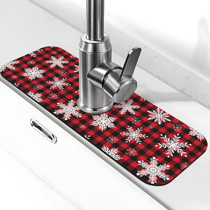 Christmas Snowflake Ho Red Black Buffalo Plaid Kitchen Sink Splash Guard Faucet
