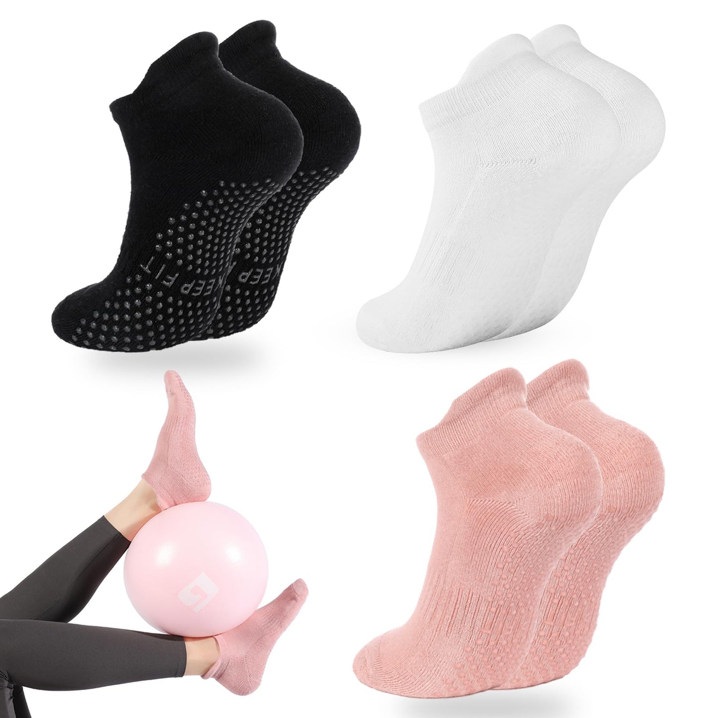 Grip Pilates Socks Non Slip Athletic Yoga Socks with Grips for Women Grippy socks for Hospital Workout Barre