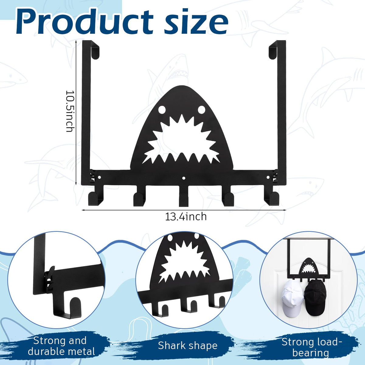 Reallnaive Shark Over The Door Hooks Bathroom Decoration Hanger Wall Mount Art Funny Rack Holder for Towel, Hat, Coat, Cloth, Keychain, Bag, Christmas Gift