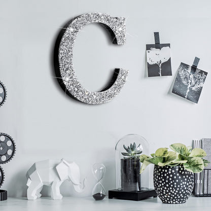 Qunclay Bling Letters for Wall Decor, Crystal Rhinestone Wooden Letters with Hooks, Crushed Diamond Glitter Letter for Bedroom Home Party Wedding Decor, Gift for Women(5.7"l X 5.7"w,Letter C,Silver)