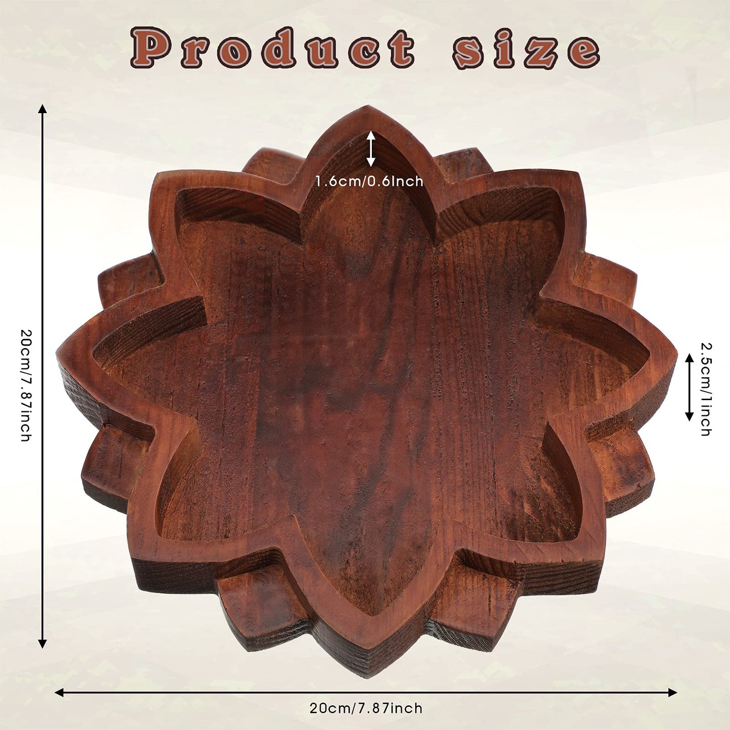 Lotus Crystal Tray for Healing Stones Wooden Crystal Holder Lotus Flower Mandala Stone Bowl Organizer Decorative for Gemstones Display Jewelry Storage Shelf Rock Decor, 7.9 x 7.9 Inch, Brown