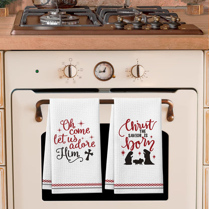 Christmas Christian Gifts for Women Men, Christmas Kitchen Bathroom Decorations, 2 Pack Bible Verse Scripture Kitchen Towels, Religious Hand Towels, for Christians Friends Coworkers