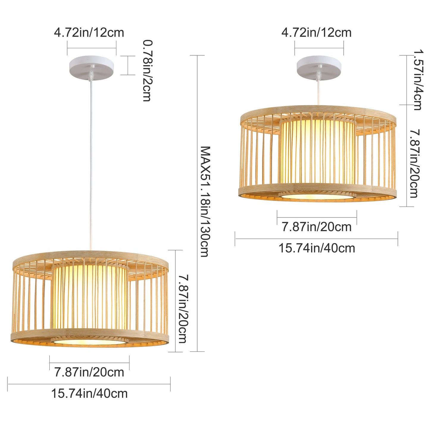 Karjearl Boho Rattan Pendant Lights, 15.8" Coastal Drum Wicker Hanging Light Japanese Country Light for Dining Room Kitchen Living Room Bedroom, 1-Light E26 Base