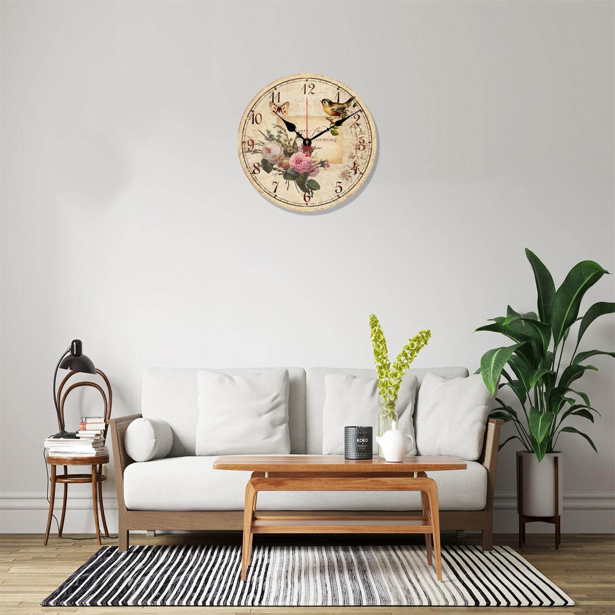 12 Inch Silent Wall Clock Battery Operated Vintage Wooden Round Non-Ticking