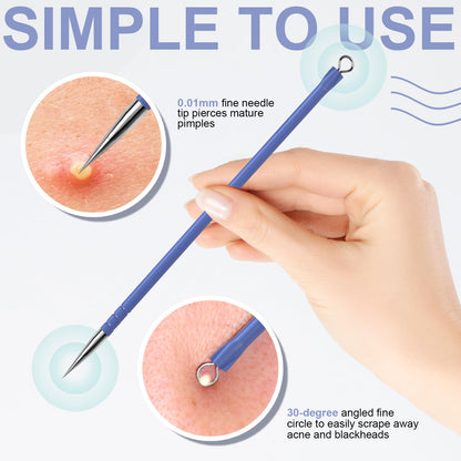 Teenitor Pimple Extractor Acne Treatment Tool Surgical Grade Blackhead Comedone Removal 2-in-1 Popper Tool for Face Nose Blackhead Extractor Tool Silver