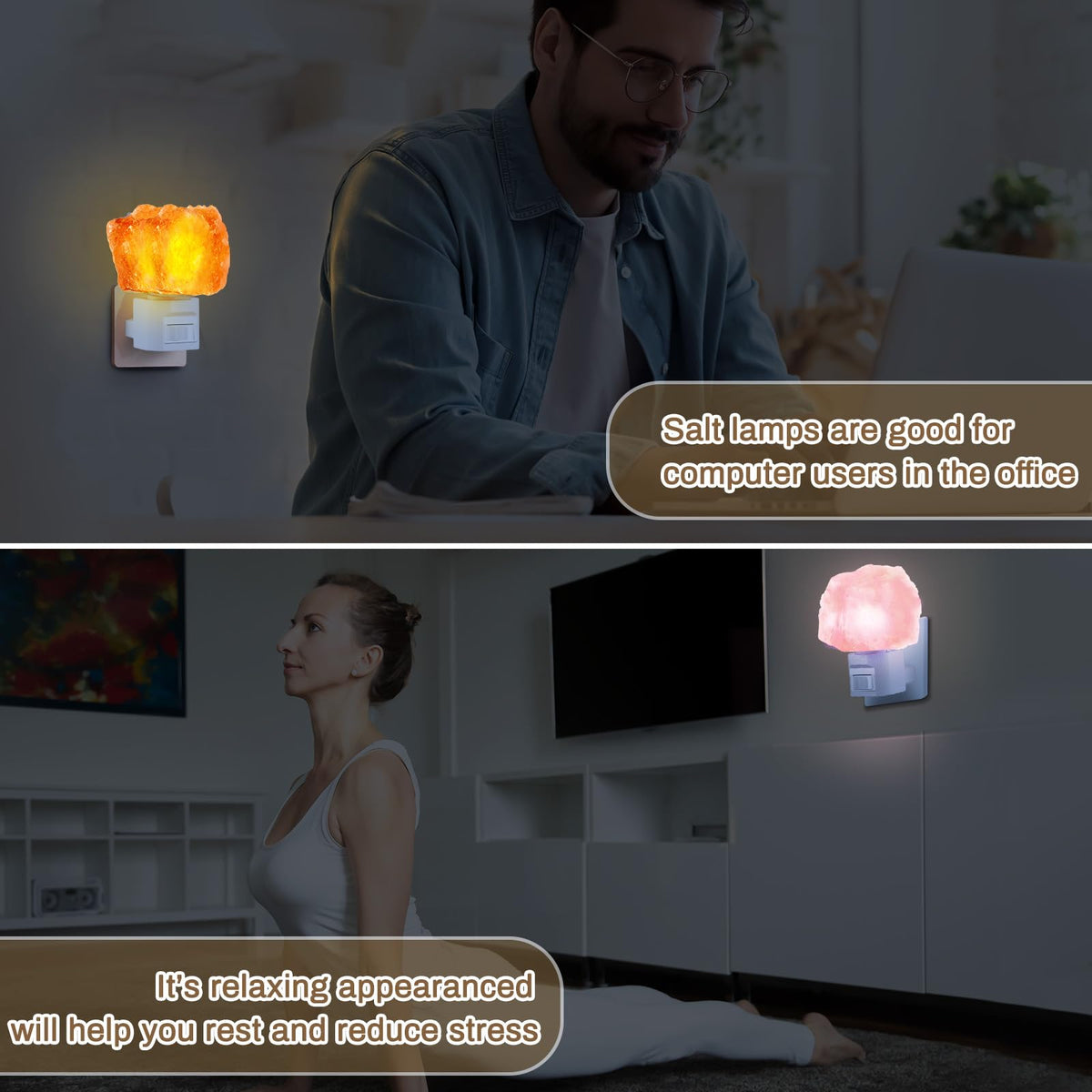 Hortsun 3 Pack Himalayan Salt Lamp Night Light Crystal Night Light Lamp Plug in Rotatable Wall Purifier Made of Natural Salt Stone Sea for Home