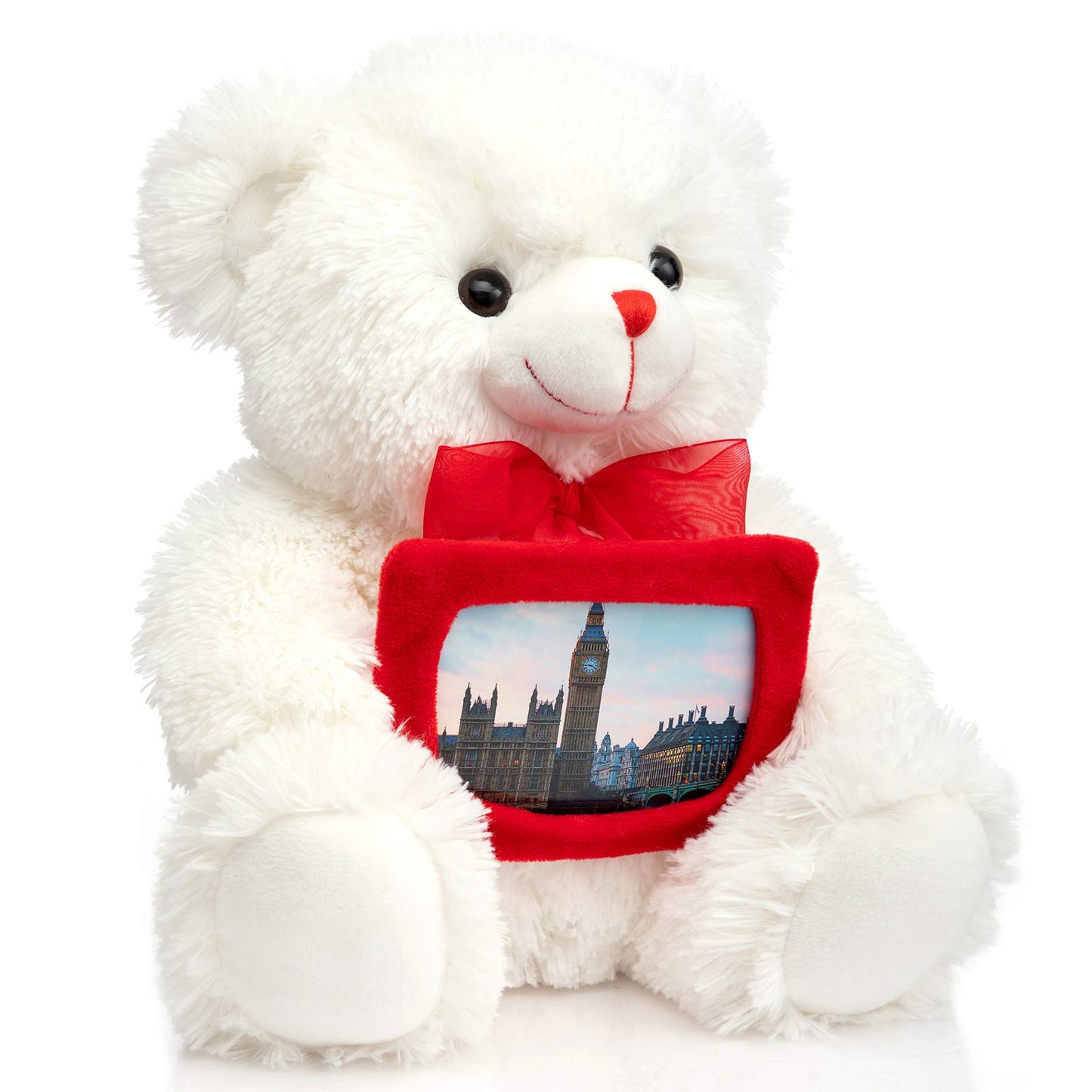 HollyHOME Teddy Bear Stuffed Animal Plush Bear with Red Bow Holding a Picture Frame Soft Plush Toy Holiday Toy Gift 12 Inches Whit
