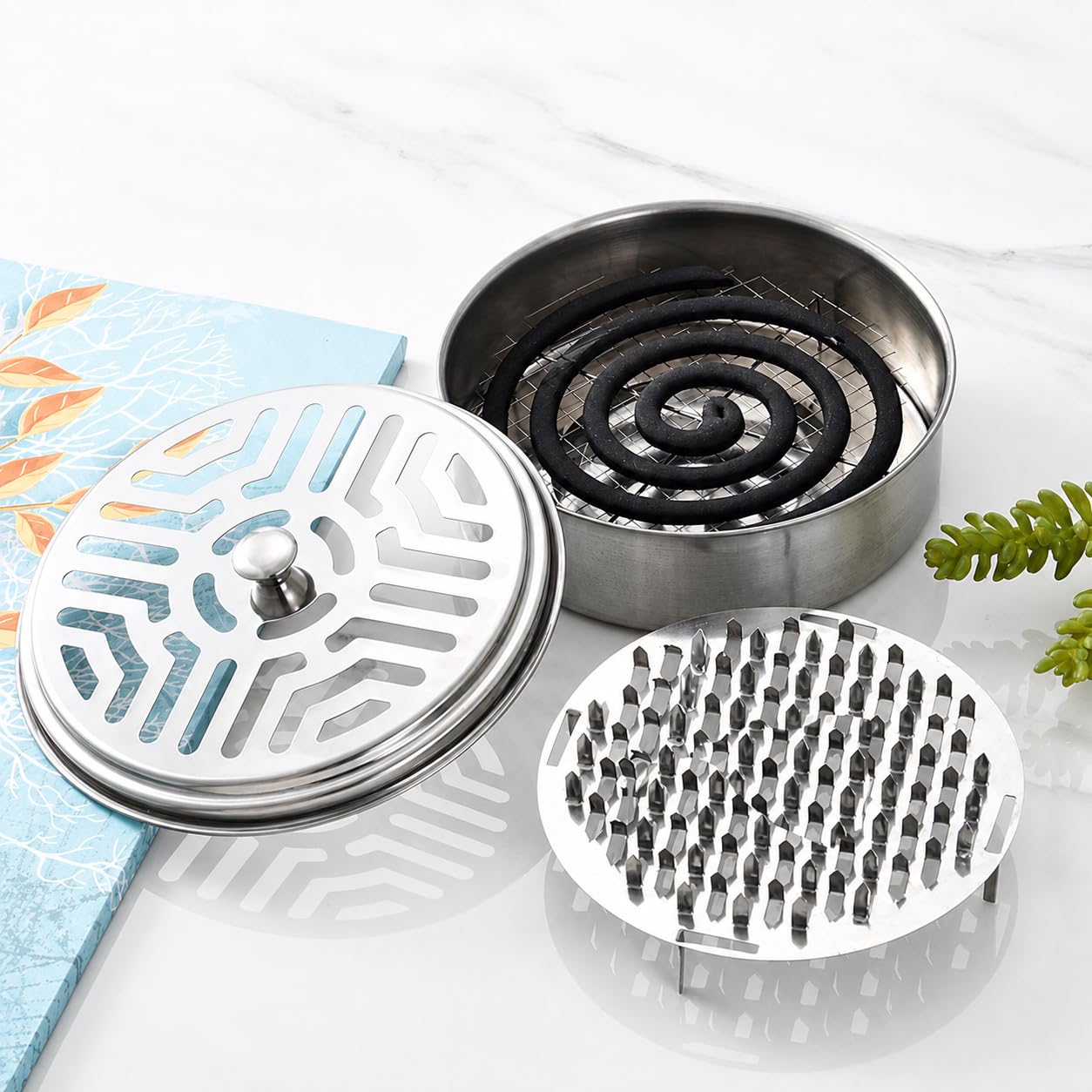 Elsjoy 8 Pack Mosquito Coil Holders, Stainless Steel Incense Coil Burner Portable Mosquito Incense Holder, Metal Mosquito Coil Burner for Home, Camping