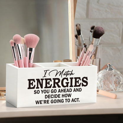 ELMCH Inspirational Office Pen Pencil Holder, Inspirational Gifts for Women Men Wood Desk Organizer and Accessories, I Match Energies Motivational Pen Holder Desk Organizer for Office Tabletop