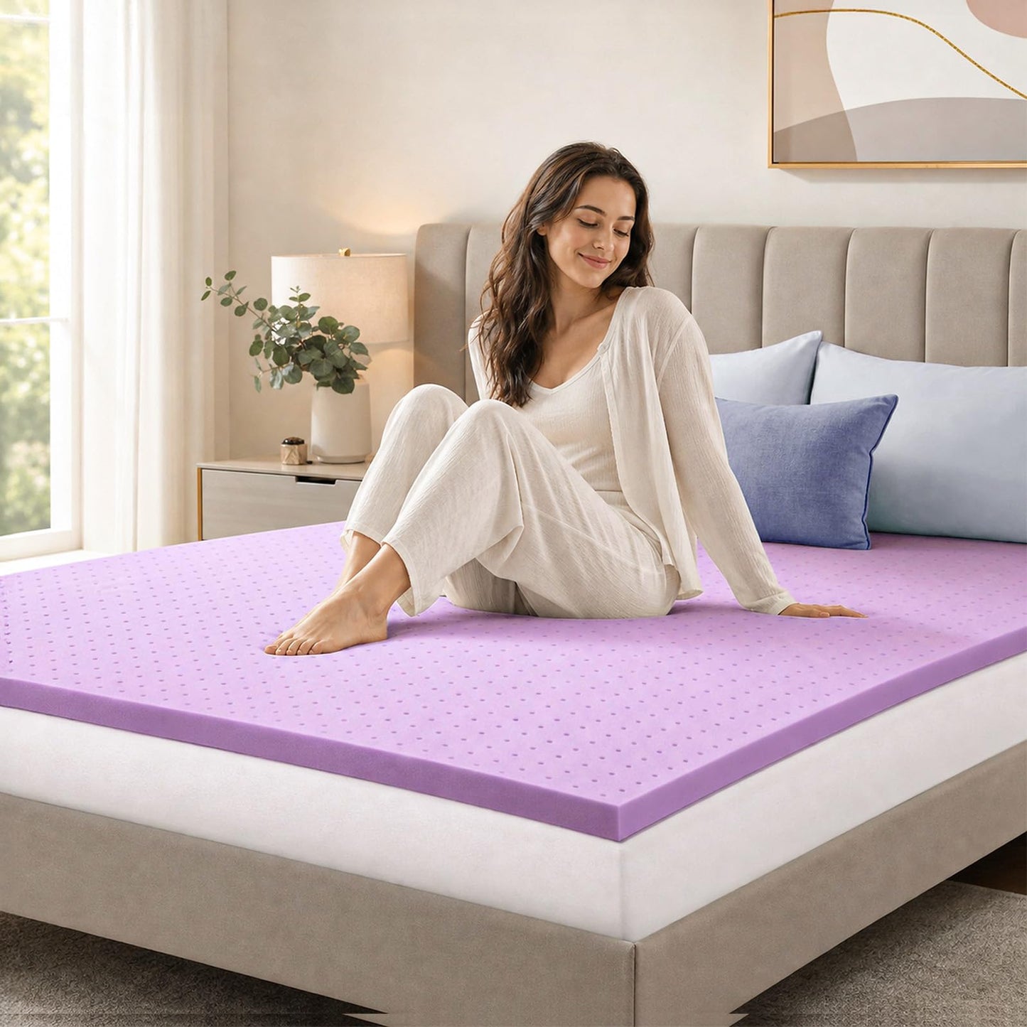 DUMOS 1.5 Inch Cooling Memory Foam Mattress Topper King, Gel Ventilated Soft Pressure Relief Mattress Pad, Breathable Bed Topper for Bedroom, RV, Camper and Sleeper Sofa, CertiPUR-US Certified, Purple