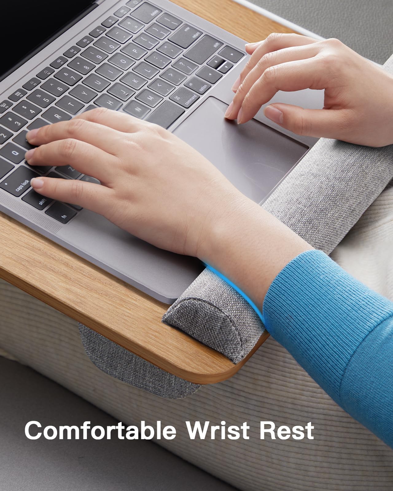 HUANUO Lap Desk - Fits up to 17 inches Laptop Desk, Built in Mouse Pad & Wrist Pad for Notebook, Laptop, Tablet, Lap Stand with Tablet, Pen & Phone Holder, Wood Grain