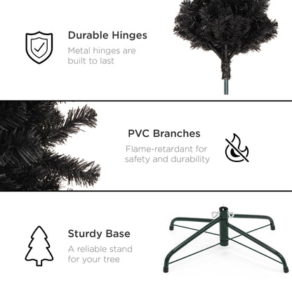 Best Choice Products 6ft Black Artificial Holiday Christmas Pencil Tree for Home, Office, Party Decoration w/ 608 Tips, Metal Hinges & Base