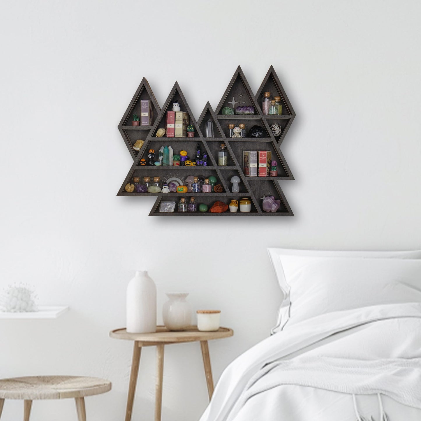 Triangle Mountain Crystal Shelf Display for Wall, Rock Gem Healing Stone Collections Display Shelf, Crystal Holder Trinket Organizer Knick Knack Shelf, Witchy Decor Gift for Women - 2025 UPGRADED
