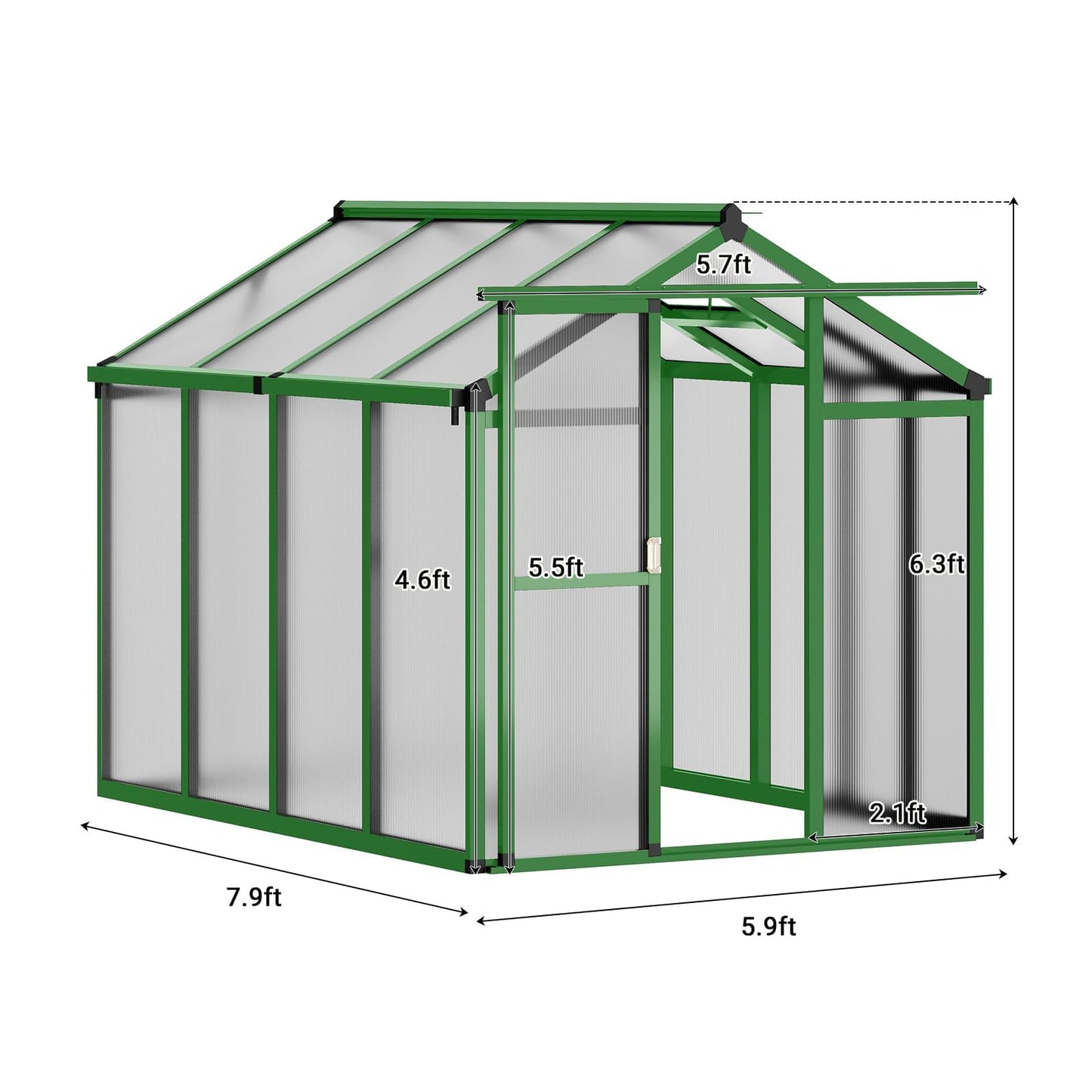 6X8 ft Greenhouse, Greenhouses for Outside, Aluminum Frame Polycarbonate Panels with Sliding Lockable Door and Ajustable Roof Vent, Spacious Walk-in Design for Backyard, Garden, Patio, Green
