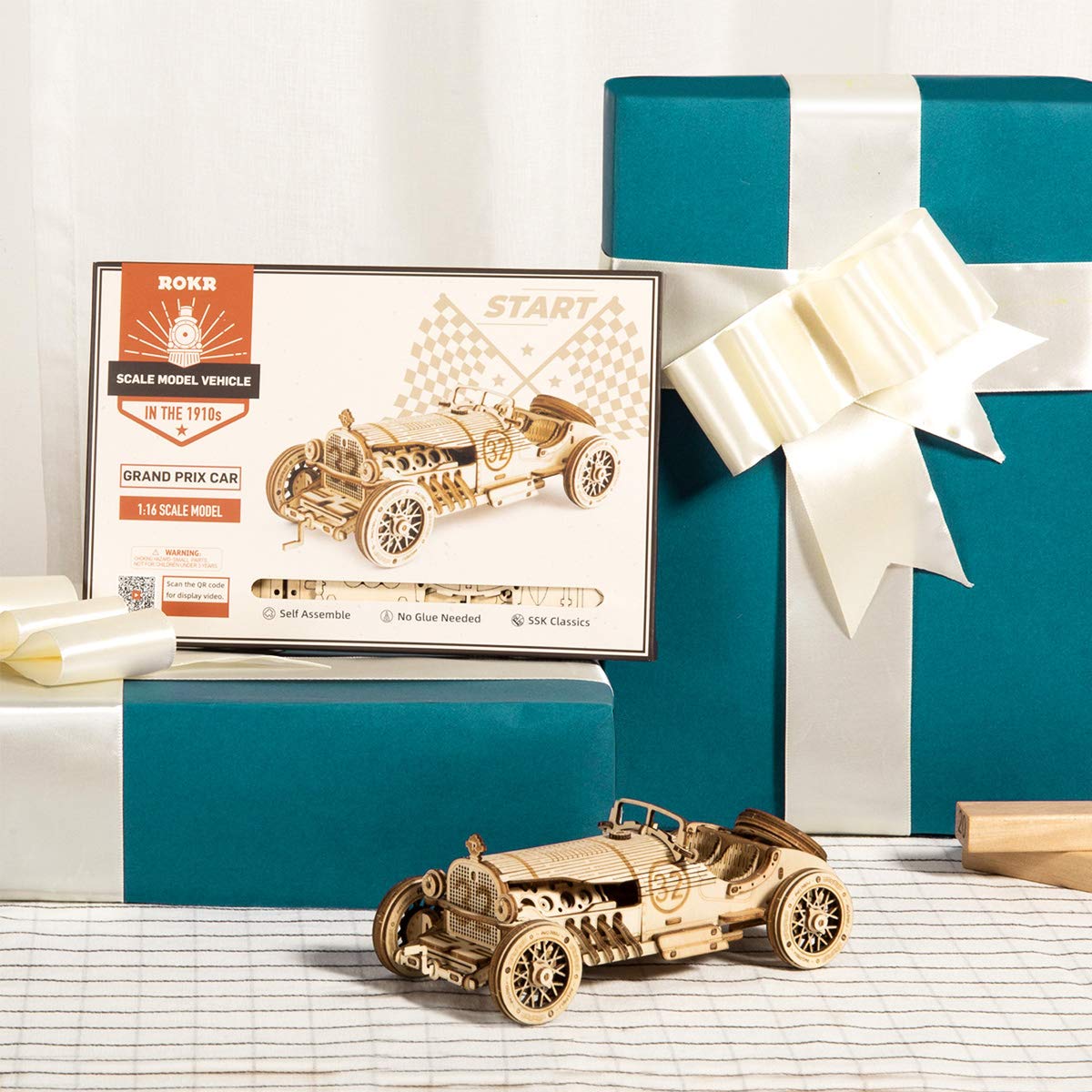 ROKR Car Wooden Model kit For Adult - 3D Puzzle Model Building Kits - Christmas Birthday Gifts For Teens and Adults (Grand Prix Car)