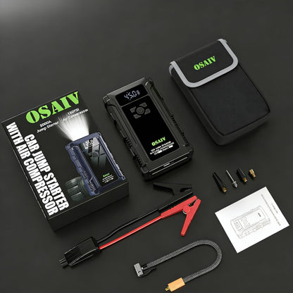 osaiv Jump Starter with Air Compressor, 3000A Car Battery Jump Box for 8.5 Gas/6.5L Diesel Vehicles, 150PSI Tire Inflator Auto-Shutoff, 10 Safety Modes, 3-Mode Emergency Light