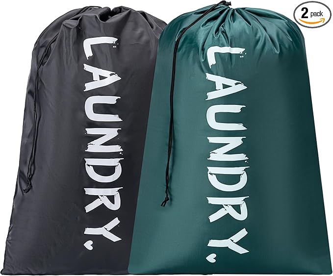 2 Pack XL Travel Laundry Bag, Machine Washable Dirty Clothes Organizer