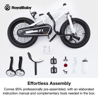 RoyalBaby Freestyle Kids Bike Boys Girls 16 Inch BMX Childrens Bicycle with Training Wheels & Kickstand for Ages 4-7 years, White
