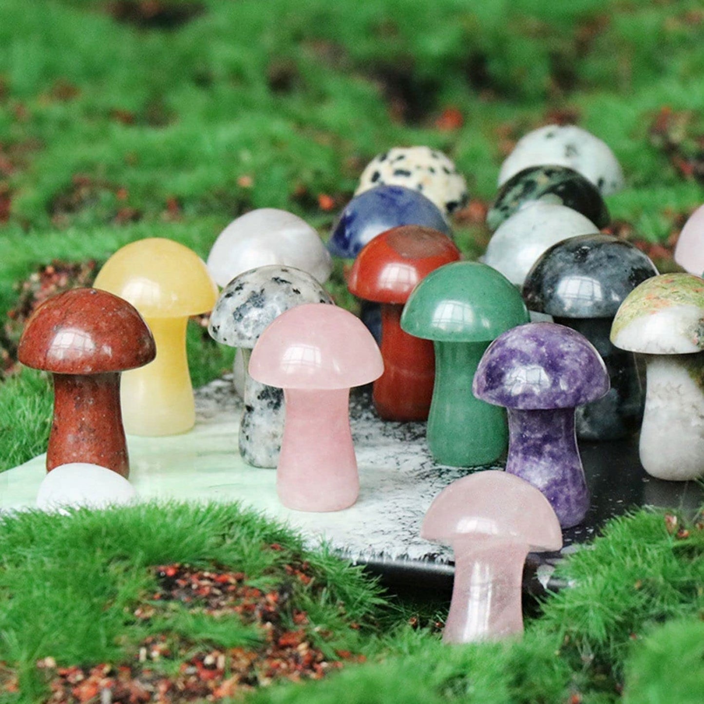 2TTFishoo 15PCS Indian Agate Natural Stones Mushroom Sculpture Decor Crystal for Home Crafts Flower Pot Gemstone Mini Mushroom Hand Making Yard Decoration