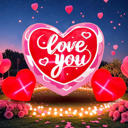 KOOY 6FT Long Mothers Day Inflatables Outdoor Decorations Heart Inflatable with Light for Valentine's Day Gift Engagement Wedding Anniversary Romantic Party Yard Décor