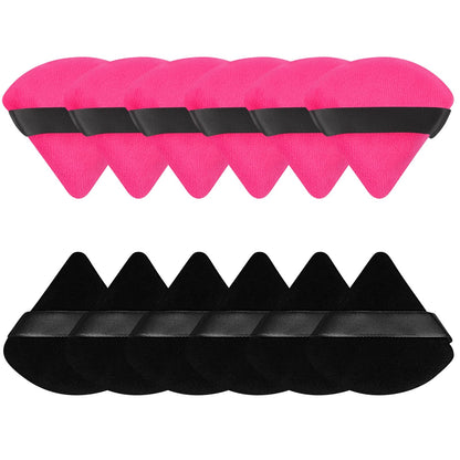 Pimoys 12 Pieces Powder Puff Face Triangle Makeup Sponge for Loose Powder Setting Powder Velour Foundation Blender Sponge Beauty Makeup Tool, Black