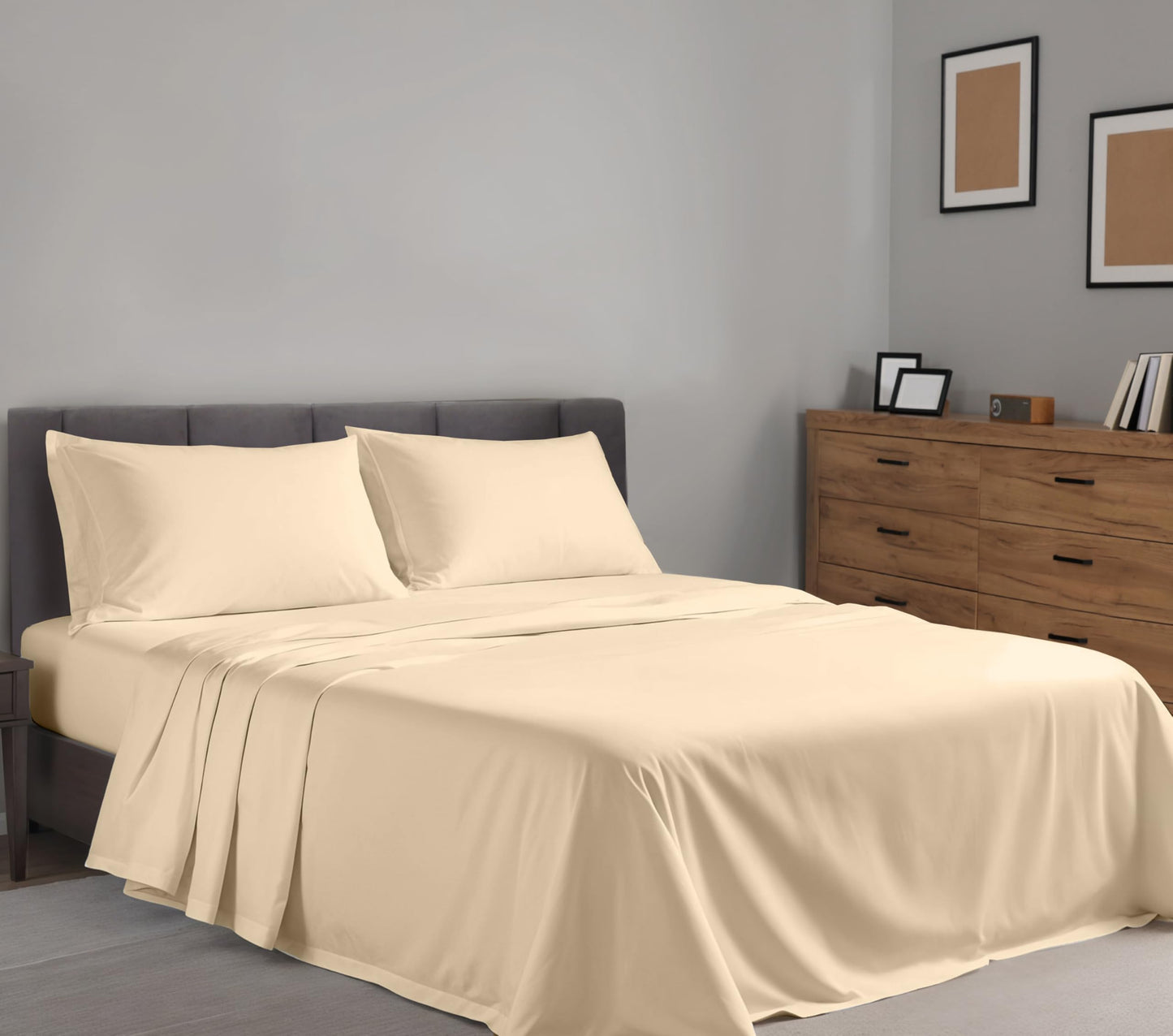 RUVANTI 100% Cotton Percale Sheets King Size – Crisp Cooling Bed Sheets for Hot Sleepers, Deep Pocket 16”, Soft Breathable & Durable Hotel-Style 4 Piece Set, Beige