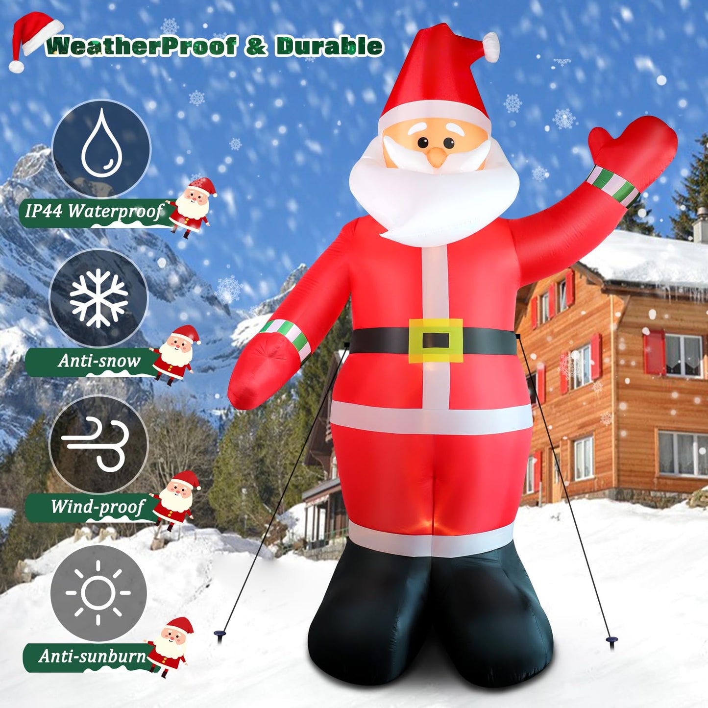 10FT Christmas Inflatables Santa Claus Outdoor Decoration, Giant Blow up Santa Claus with Built-in LED Lights, Classic Xmas Decor for Yard Garden Lawn Hall Plaza Mall Holiday Party, Inflates Quickly