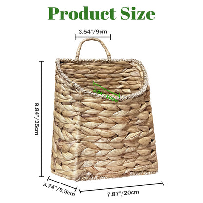 Woven Wall Hanging Basket - Handmade Water Hyacinth Flat Back Basket for Entryway Organizer, Rustic Farmhouse Wall Decor, Gift for Housewarming,Home Storage