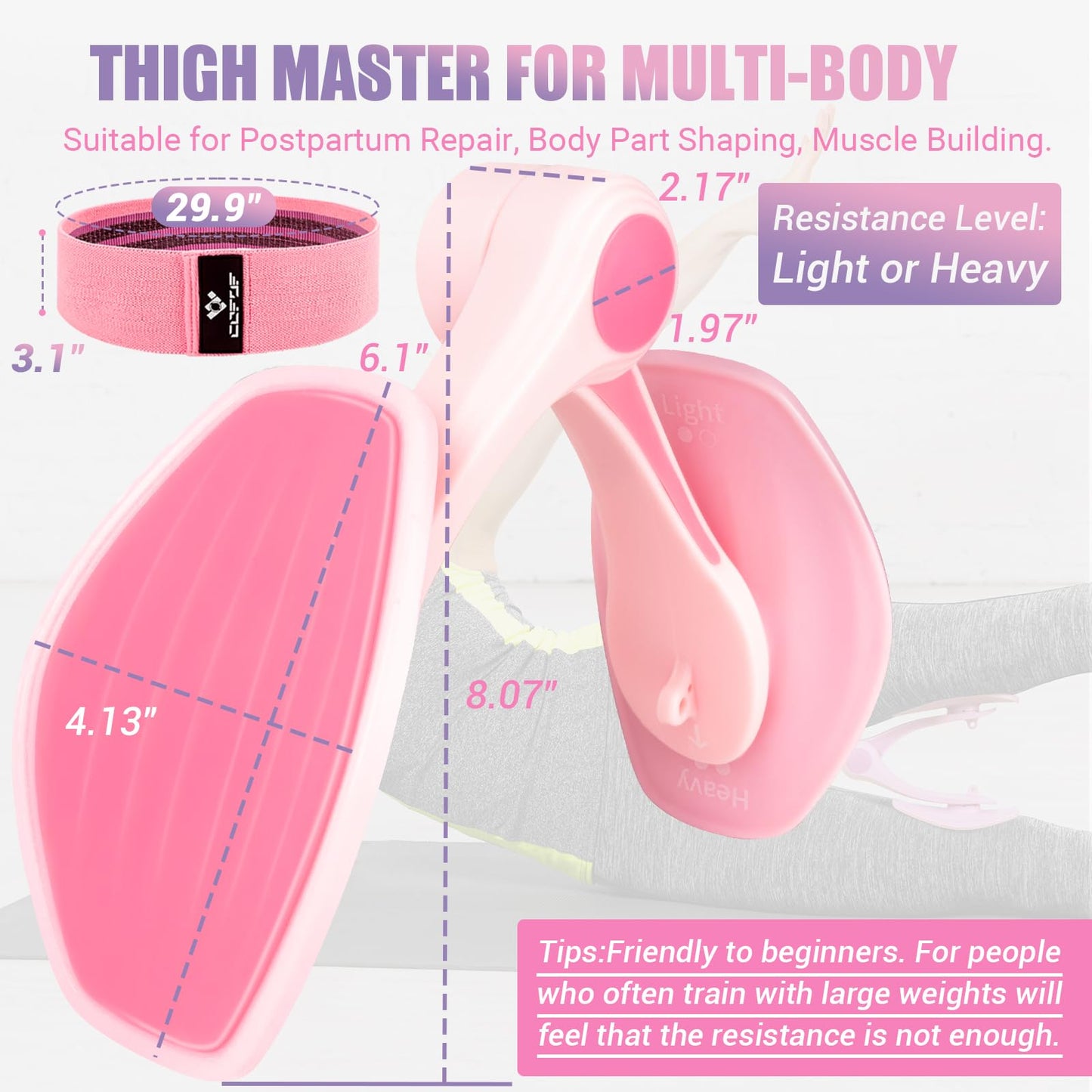 Thigh Master, Adjustable 25-35 lb Kegel Pelvic Floor Exercise Devices for Women mit Fabric Resistance Band, Inner Thigh Exerciser Enhanced Resistance Hip Muscle for Home Gym (Pink)