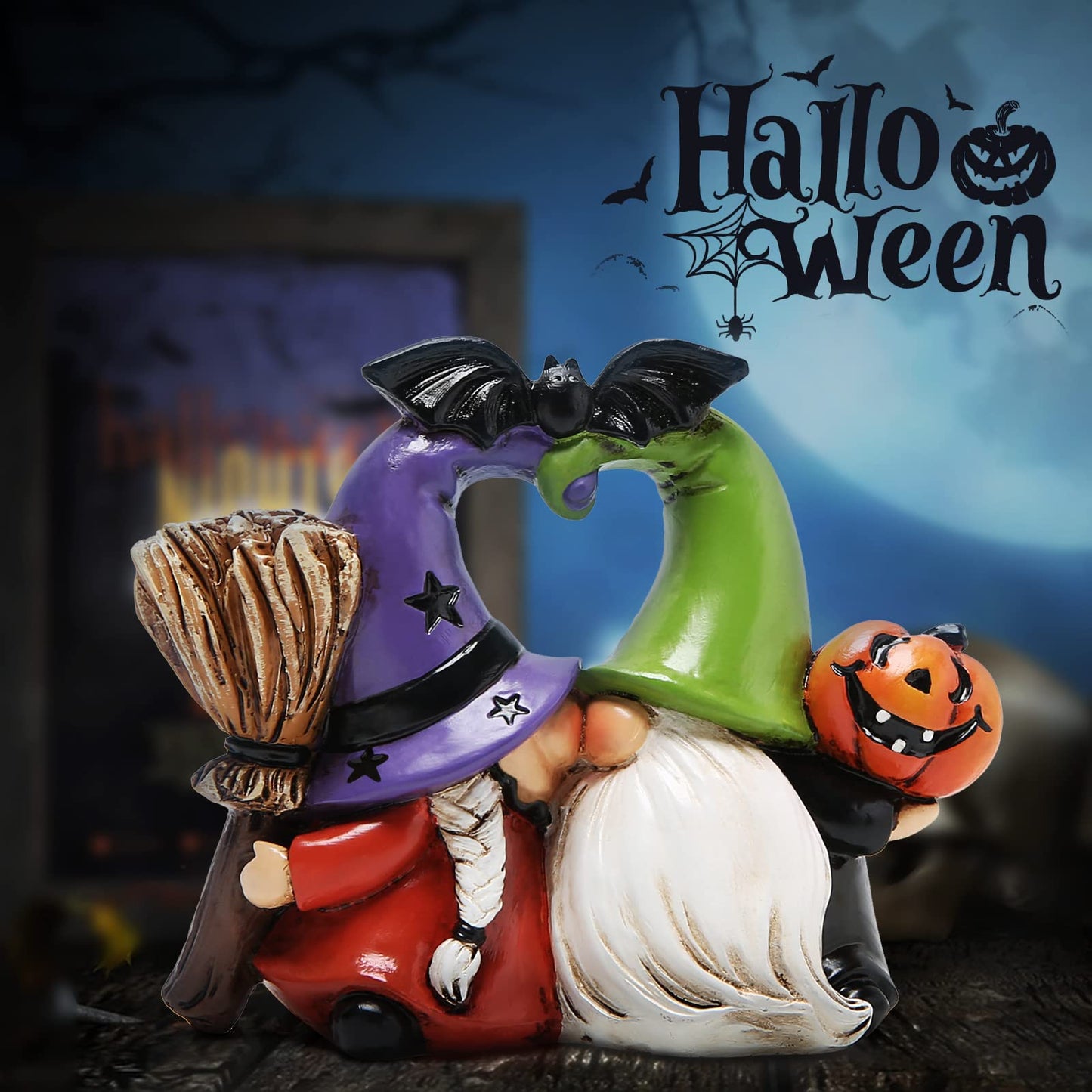 Hodao Halloween Gnomes Decorations Handmade Scandinavian Gnome Ornaments Halloween Gnomes Figurines Home Decor Pumpkin Office Table Decorations Bat Decor