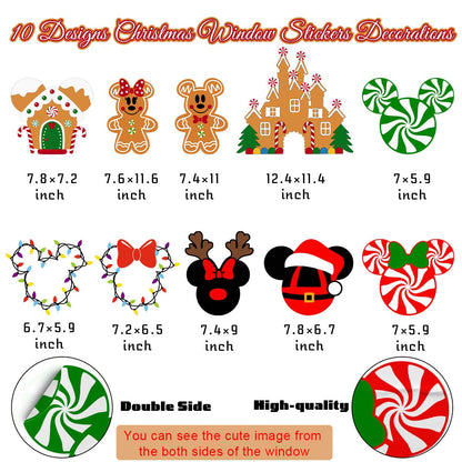9Sheets Christmas Window Clings Gingerbread Party Decorations Ginger Bread Man Mouse Castle Snowflake New Year Winter Decor Merry Christmas Decals for Office Home Hotel Decorations